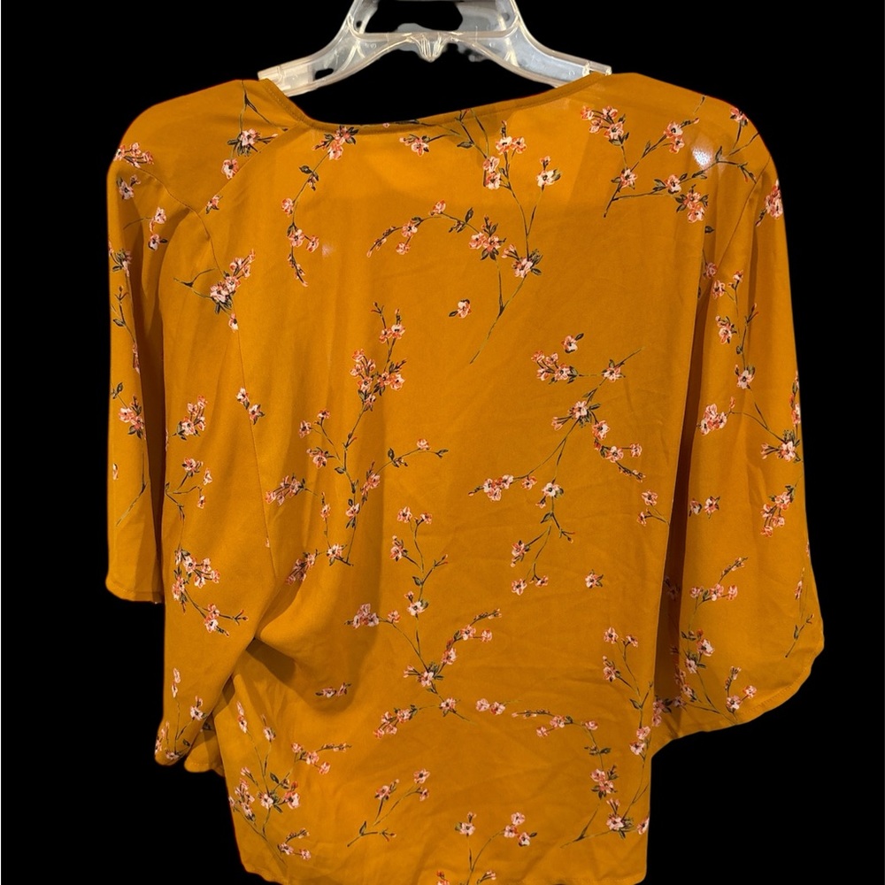 Express Mustard Floral Wrap Blouse - Picture 2 of 3